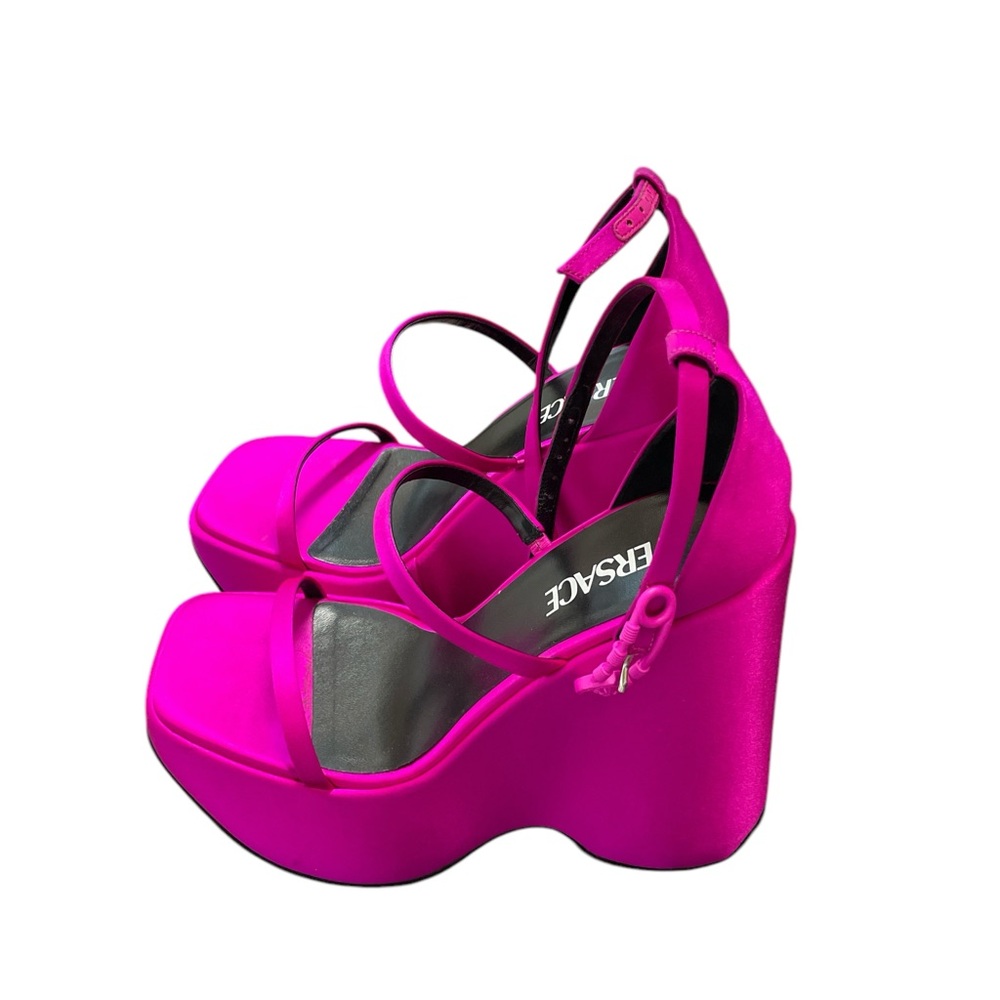 Versace Punk Safety Pink Satin Platform Wedges